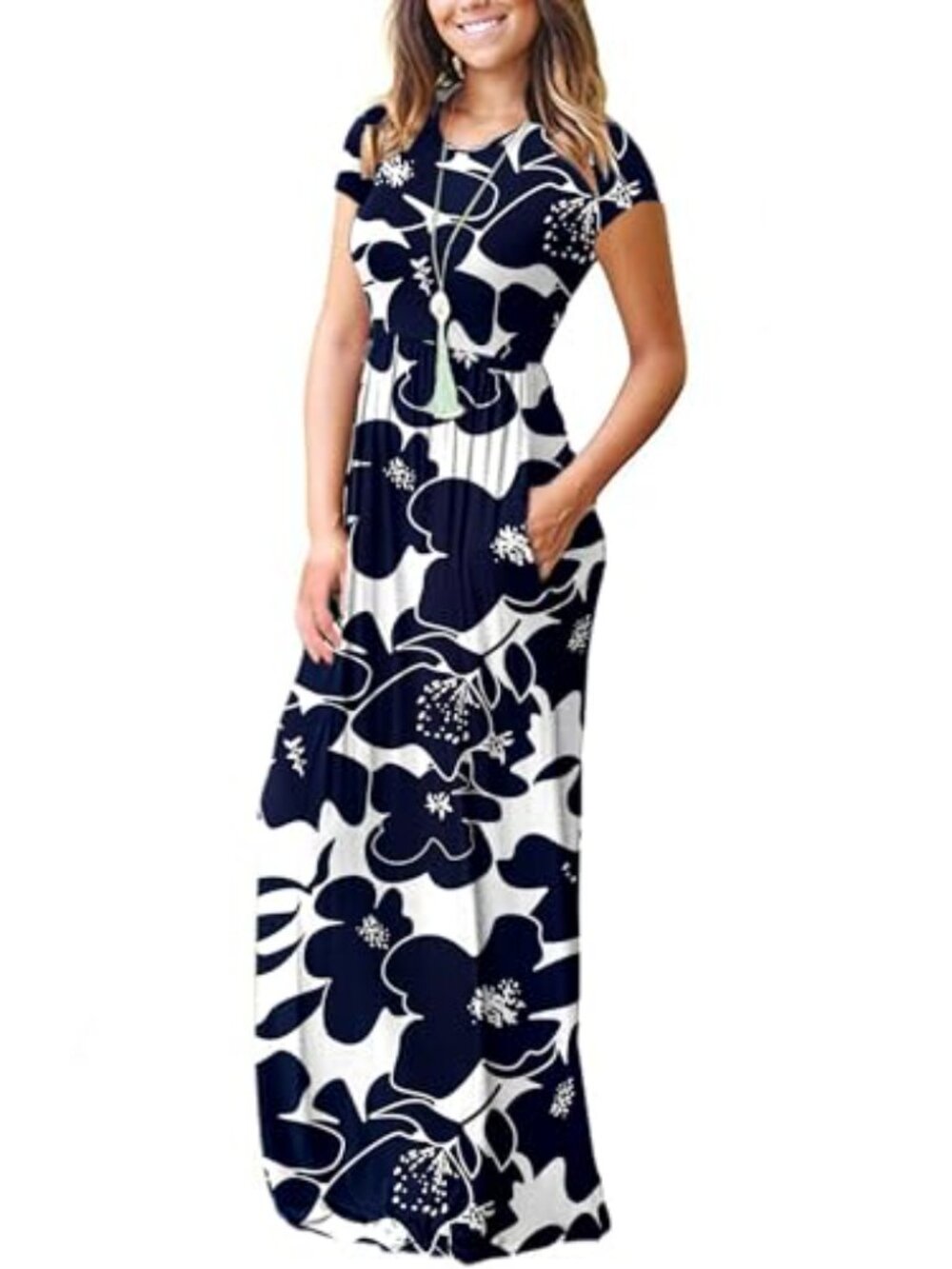 🆕 Women Short Sleeve Loose Casual Long Maxi Dresses with Pockets - Picture 2 of 4
